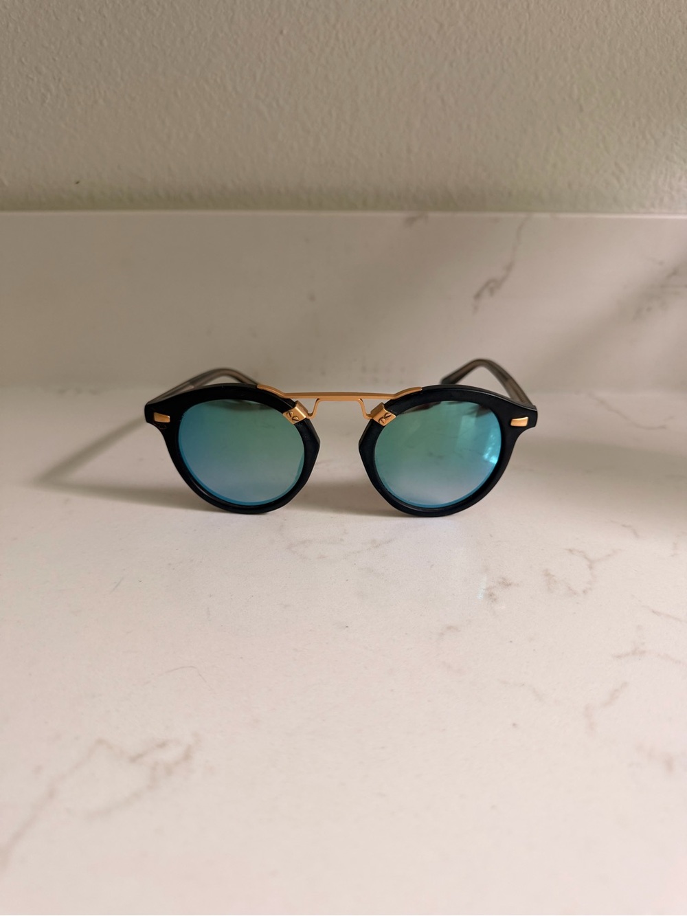 KREWE Black & Gold Sunglasses with Blue Mirrored Lenses - Picture 4 of 10